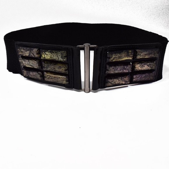 bebe Accessories - bebe Stretch Belt Front Closure Black Jeweled